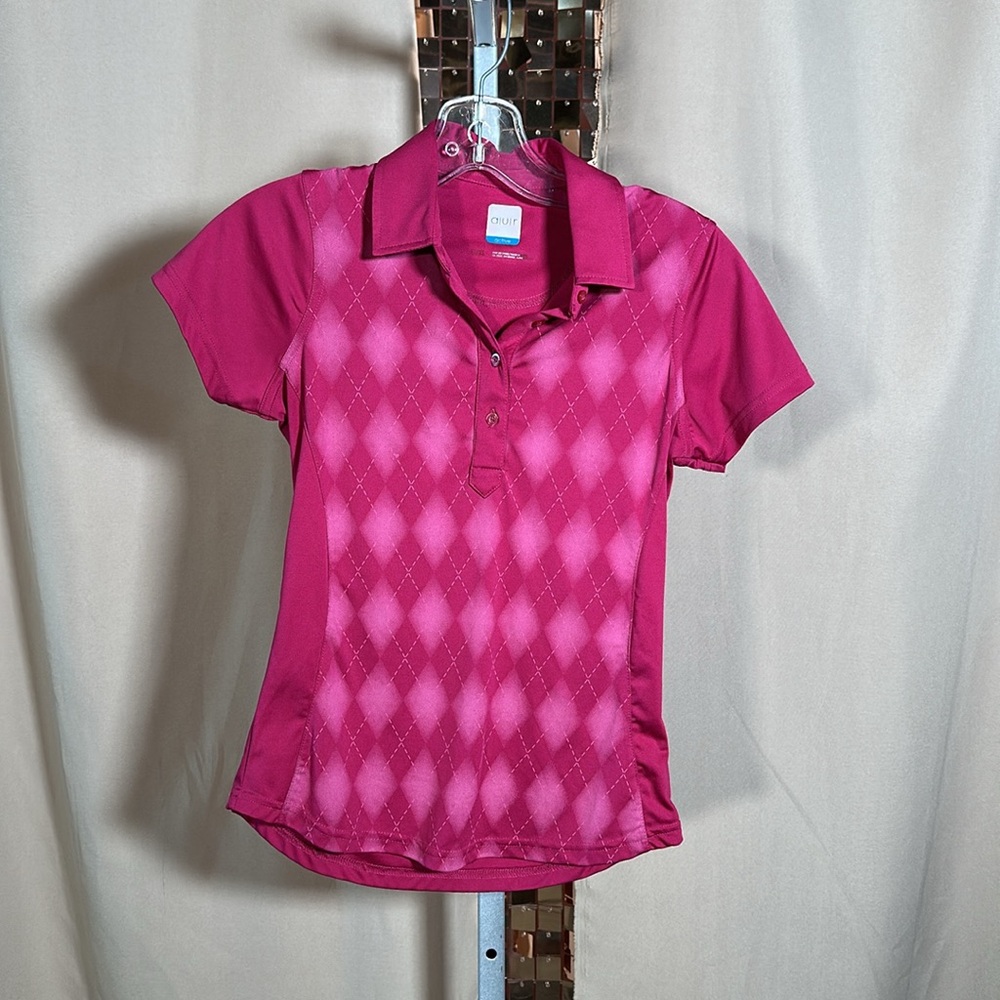 AUR Pink Fitted Button Down Golf Polo Shirt PTP 18.5
